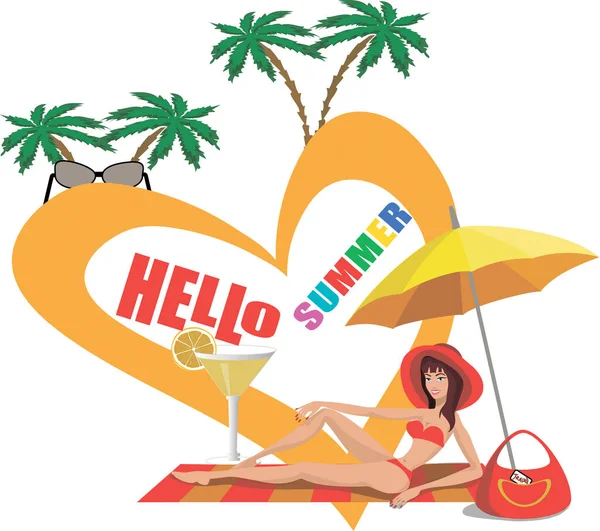 Summer Vacation Beach Tropical Sun Umbrella Cocktail Vector Background —  Fotos de Stock
