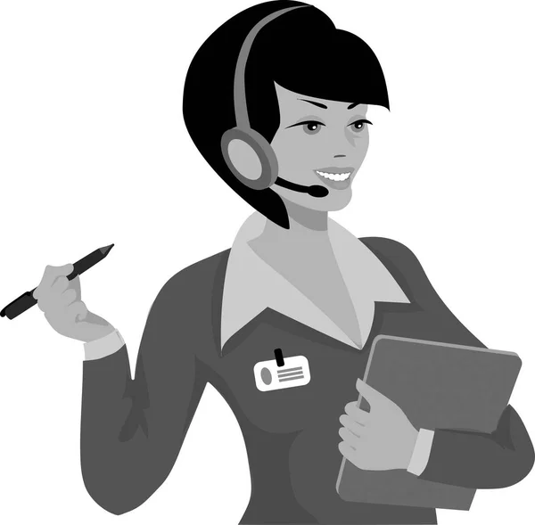 Young Attractive Girl Call Center Operator Cartoon Black Grey Whi — Zdjęcie stockowe