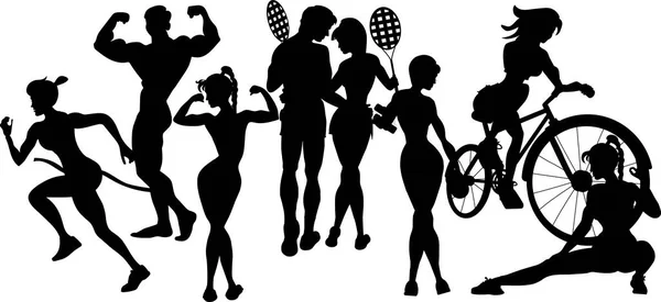 Αθλητισμός Άνδρες Και Γυναίκες Πάνε Για Σπορ Σιλουέτ — Φωτογραφία Αρχείου