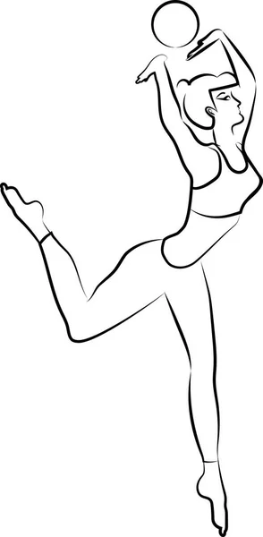 体操です スポーツ女性はボールで運動をする 薄黒の輪郭 — ストック写真