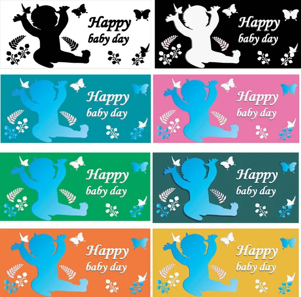 Happy Birthday Baby Baby Butterflies White Black Pink Blue Lettuce — Stock Photo, Image