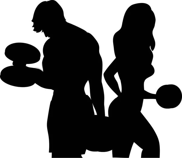 Atletik Yapılı Bir Erkek Bir Kız Spor Salonunda Dambıllarla Antrenman — Stok fotoğraf