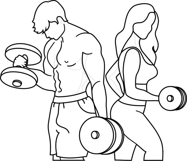 一个体格健壮的男人和一个女孩正在体育馆里用哑铃训练 — 图库照片