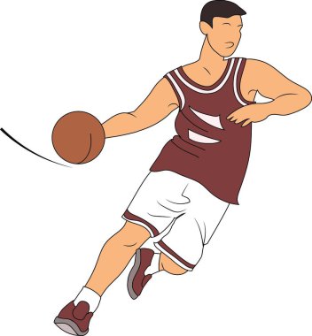  Topu hareket halinde olan bir basketbol oyuncusu. O, topu ringe atmaya hazırlanıyor. Renkli. jpg