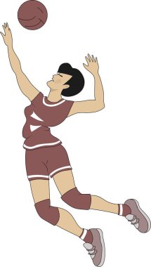 Voleybol oyuncusu, elleri havada zıplayan bir top. Renkli.