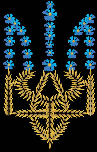 Emblema Dell Ucraina Fiori Mais Blu Spighe Gialle Sfondo Nero — Foto Stock