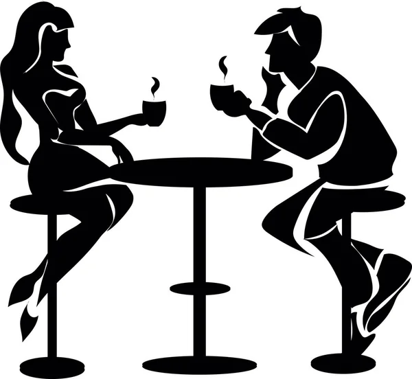 2ブラックスタイルのシルエット 男と女がコーヒーショップでリラックスしている — ストック写真