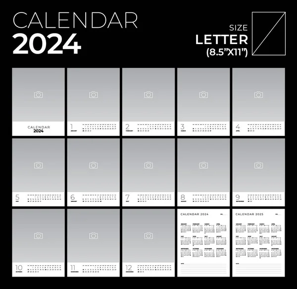 Календар 2024 Портрет Мінімальний Дизайн Фото Тиждень Починається Неділя Шаблон — стоковий вектор