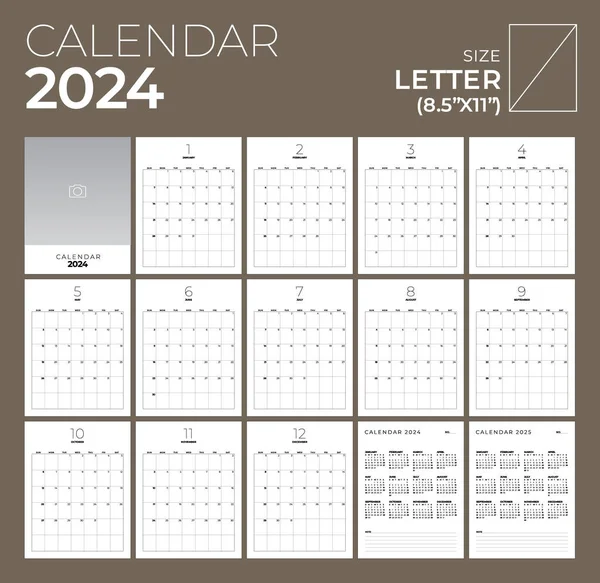 Календар 2024 Портрет Мінімальний Дизайн Таблиці Тиждень Починається Неділя Шаблон — стоковий вектор