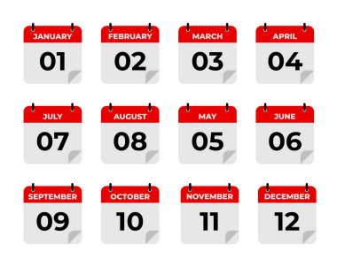 Vektör basit simge takvimi, yılın 12 ayı, takvim sembolleri koleksiyonu.