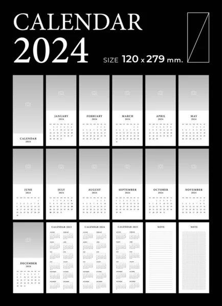 Takvim 2024 Şablon Planlayıcı Vektör Günlüğü Minimalist Tarzda Portre — Stok Vektör