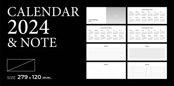 Calendar 2024 Note Template Planner Diario Vettoriale Stile Minimalista Paesaggio — Vettoriale Stock