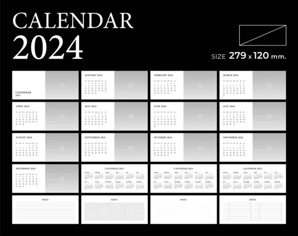 Calendario 2024 Plantilla Planificador Vector Diario Estilo Minimalista Paisaje — Vector de stock