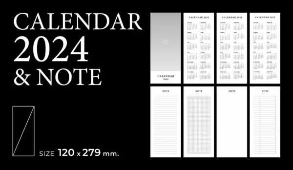Calendar 2024 Note Template Planner Diario Vettoriale Stile Minimalista Paesaggio — Vettoriale Stock