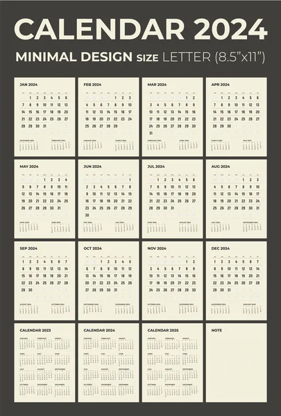 Сучасний Місячний Календар Нотатка 2024 Року Тиждень Починається Неділю Календар — стоковий вектор
