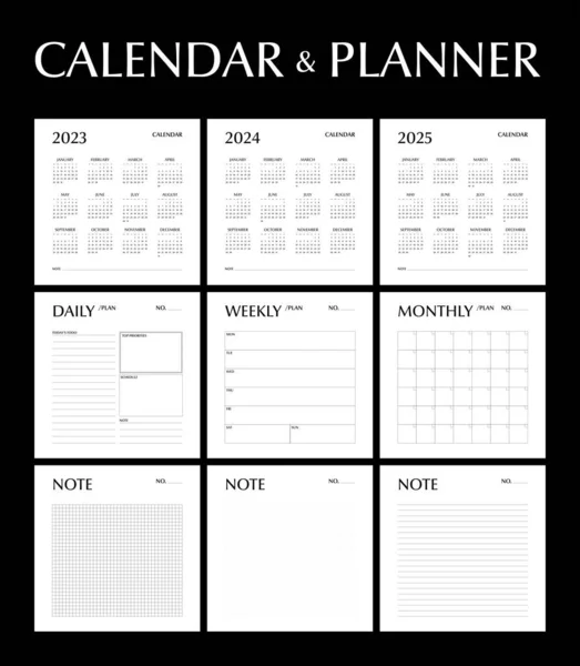 Calendário 2024 Diário Semanal Planejador Mensal Nota Design Mínimo Modelo — Vetor de Stock