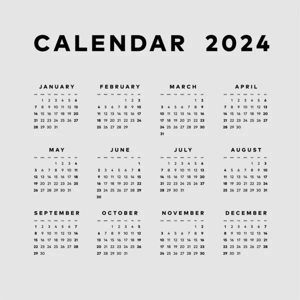 Простий Календар 2024 Тиждень Почати Неділю Шаблон — стоковий вектор