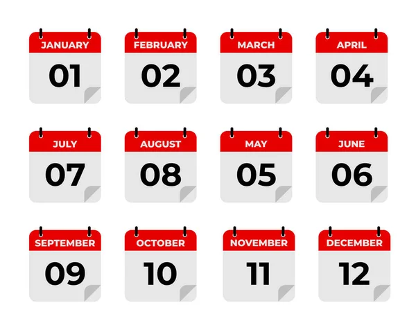 Vektör basit simge takvimi, yılın 12 ayı, takvim sembolleri koleksiyonu.