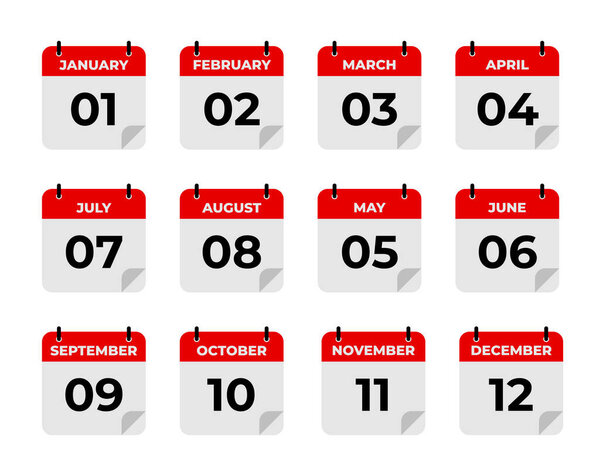 Vector simple icon calendar, 12 month of the year, Collection of calendar symbols.