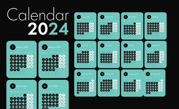 Calendar Planner 2024 Ritratto Minimal Table Design Inizio Settimana Domenica — Vettoriale Stock