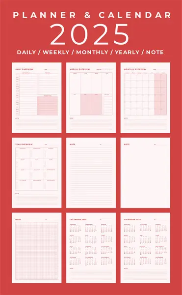 Calendar Planner 2025 Ritratto Minimal Table Design Inizio Settimana Domenica — Vettoriale Stock