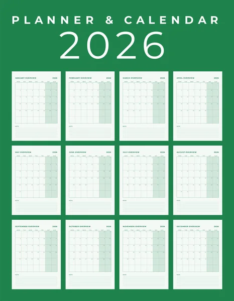 Takvim 2026, Asgari Tablo Tasarımı, Hafta başlangıcı Pazar şablonu. 