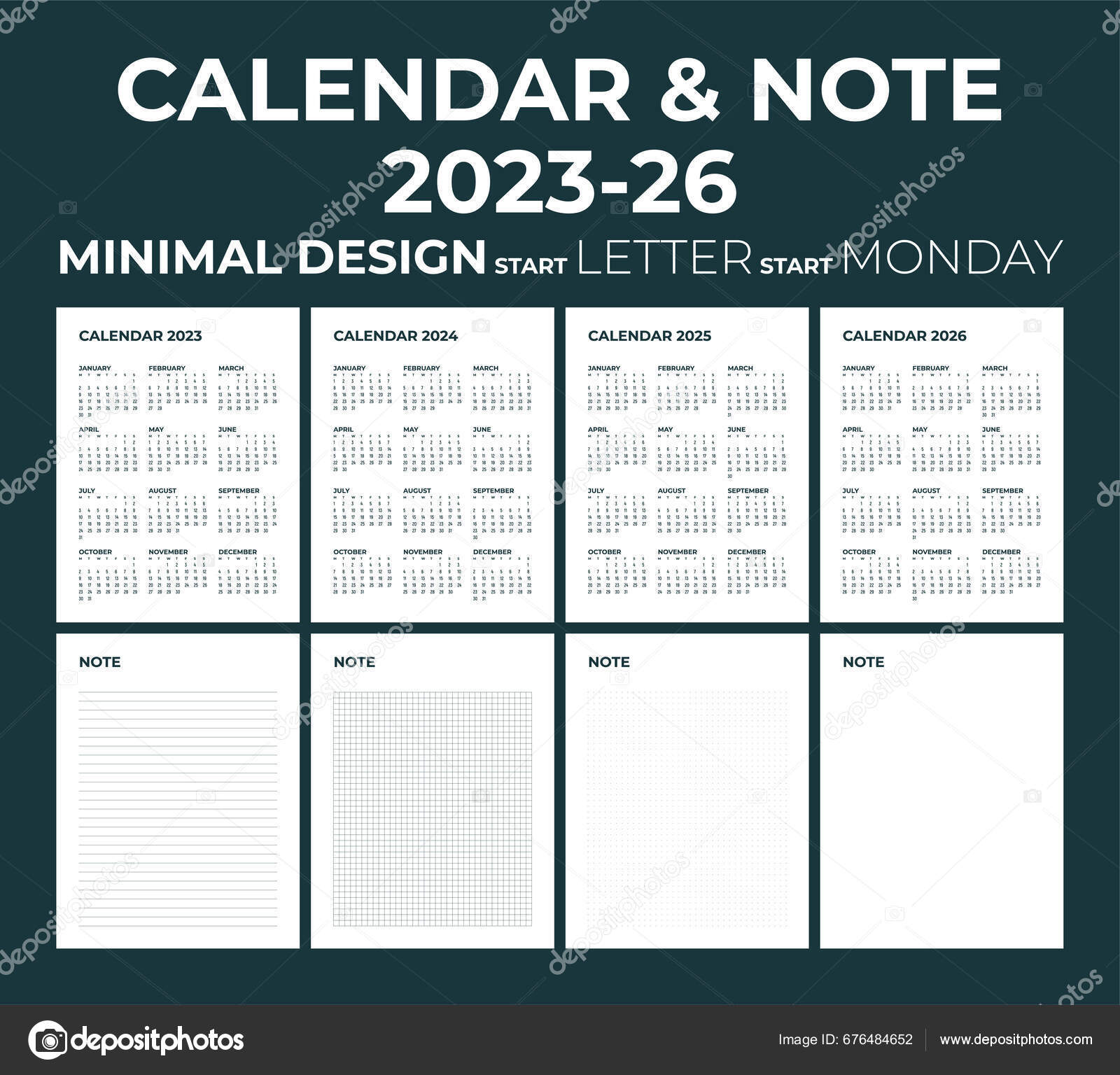 Moderne Monatskalender Und Notizen Für 2023 2024 2025 2026 Die Stock 
