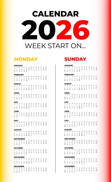  2024 2025 2026 Yılı Için Vektör Takvimi Hafta Başı Pazar ©w.rodwanna Bildidee 
