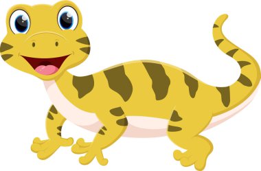 Beyaz arkaplanda izole edilmiş çizgi film sevimli kertenkelesinin vektör çizimi