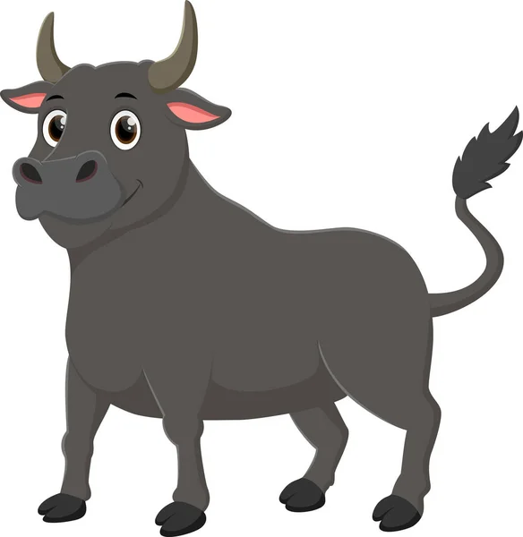 Vektor Illustration Happy Buffalo Tecknad Isolerad Vit Bakgrund — Stock vektor
