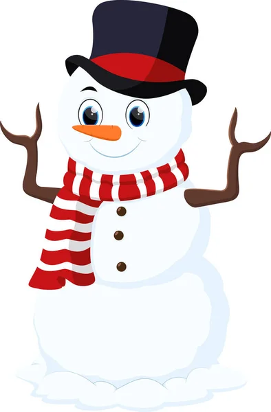Vector Illustration Des Cartoon Christmas Snowman Mit Hut Und Rotem — Stockvektor
