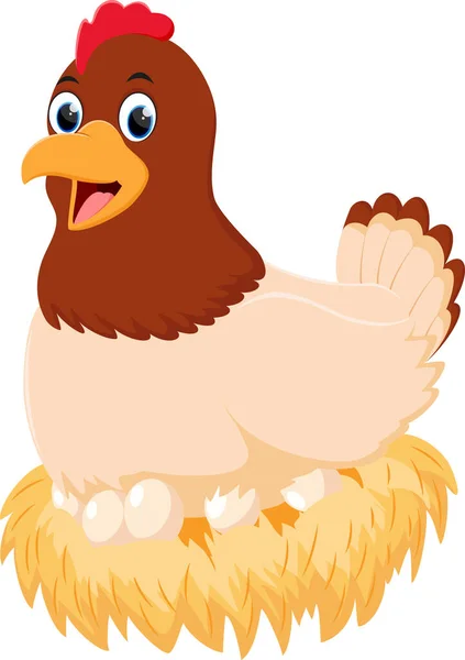 Vector Illustration Cartoon Cute Hen Nest Brooding Her Egg — Stock Vector