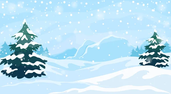 Vector Illustration of Winter snow landscape with snowflakes falling from sky. Christmas winter scenery of cold weather