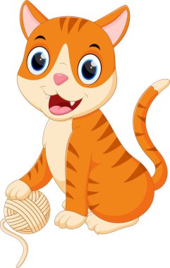 Şirin kedi çizgi film iplik topla oynamayı vektör çizim