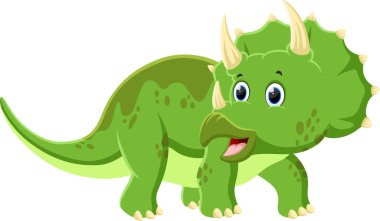 Beyaz arkaplanda izole edilmiş Dinozor Triceratops Çizgi Filminin Vektör İllüstrasyonu