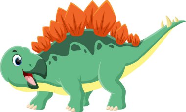 Beyaz arka planda izole edilmiş şirin dinozor Stegosaurus Çizgi Filminin Vektör İllüstrasyonu