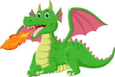 Ateşle tüküren çizgi film ejderhasının vektör çizimi