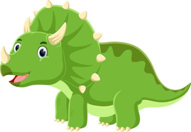 Beyaz arkaplanda izole edilmiş şirin küçük triceratops Çizgi Filminin Vektör İllüstrasyonu