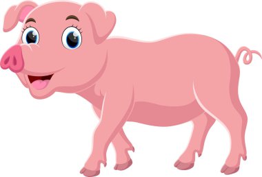 Beyaz arka plan üzerinde izole karikatür komik domuz vektör çizim