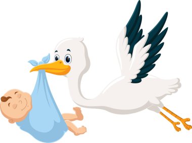 Karikatür Leyleği 'nin taşıyıcı illüstrasyonu beyaz üzerinde izole edilmiş bebek taşıyor.