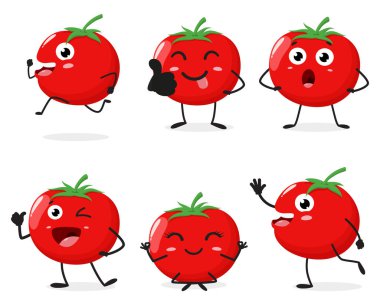 Komik domates çizgi film simgelerinin vektör illüstrasyonu