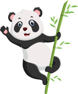 Bambu üzerinde asılı şirin bebek pandanın vektör çizimi