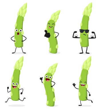 Komik yeşil kuşkonmaz çizgi filminin Vektör İllüstrasyonu