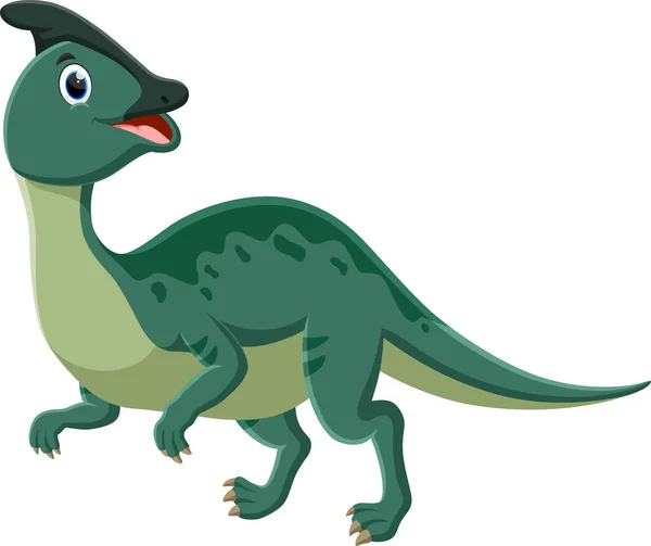 Vector Illustration Cartoon Dinosaur Parasaurolophus Isolated White Background — Stock Vector