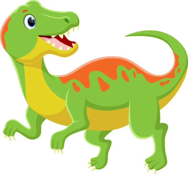 Vector Illustration Cartoon Dinosaur Green Velociraptor White Background — Stock Vector