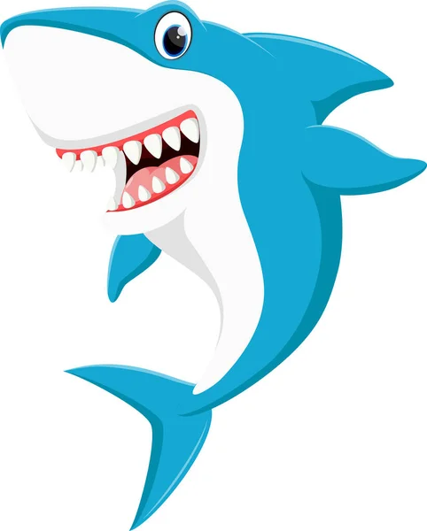 白色背景下孤立的快乐鲨鱼漫画的矢量图解 — 图库矢量图片