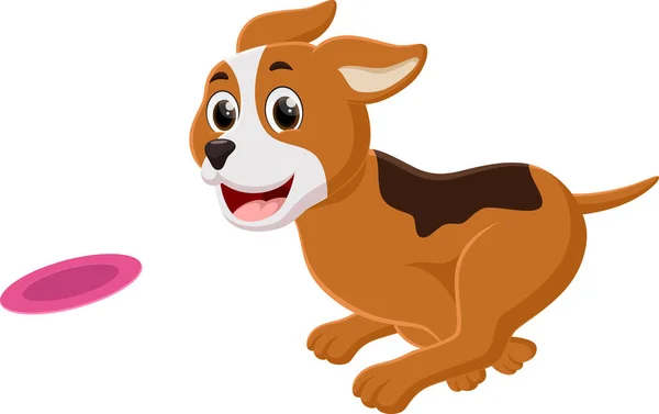 Vektor Illustration Happy Hund Tecknad Lek Isolerad Vit Bakgrund — Stock vektor