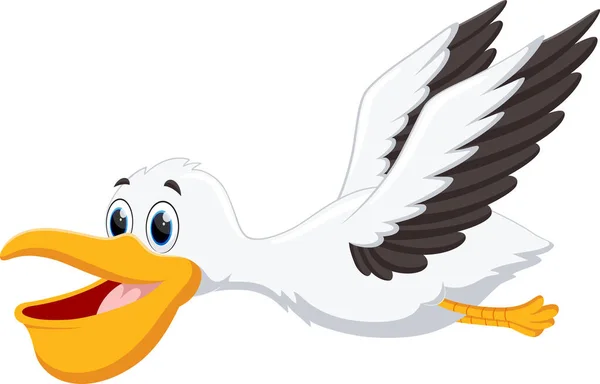 Vector Illustration Von Cartoon Pelikan Fliegen Isoliert Auf Weißem Hintergrund — Stockvektor