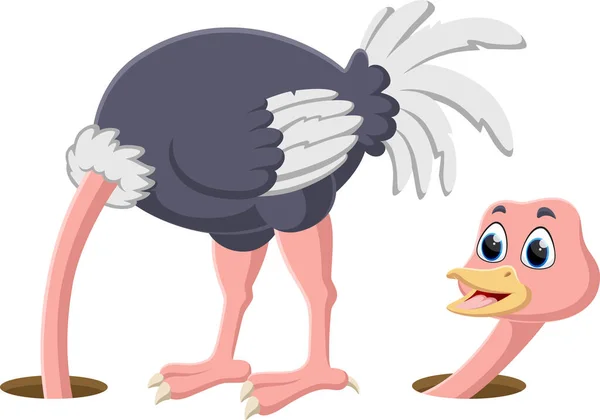 Vector Illustration Ostrich Hiding Its Head Hole — 스톡 벡터