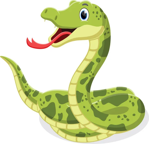 Vector Illustration Cartoon Green Snake Isolated White Background — Stock Vector